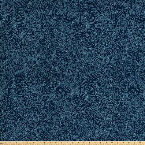 Navy And Teal Fabric By The Yard Abstract Flourish Nature Inspired