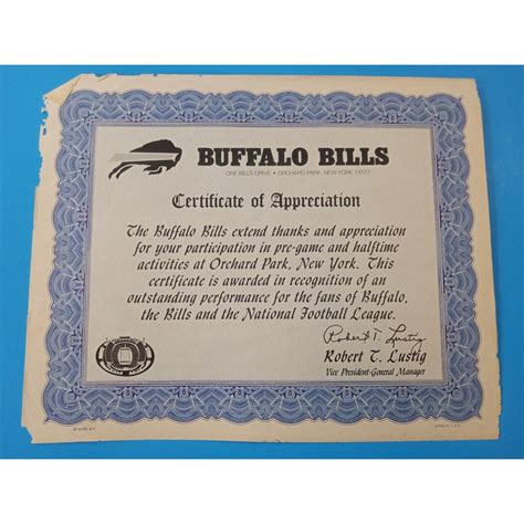 S Buffalo Bills Certificate Of Appreciation Orchard Park Robert