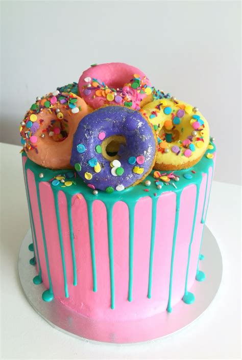 Rainbow Donut Cake Dripcake Drizzlecake Donuts Donut Birthday Cake