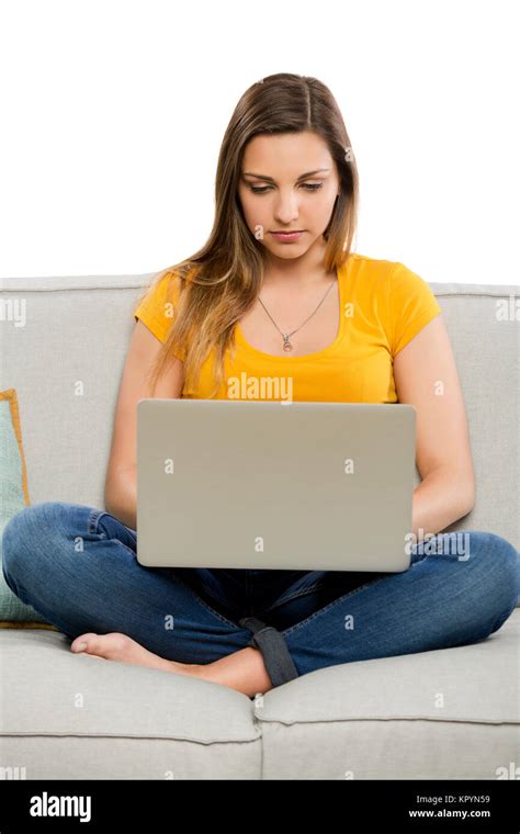 Beautiful Woman At Home Working With Her Laptop Stock Photo Alamy