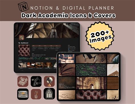 Dark Academia Notion Bundle Icons Covers Graphics And Dividers Pack