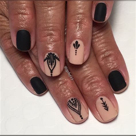 Matte Black Nude Henna Manicure Nail Art Gallery