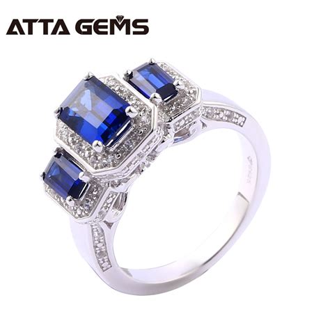 Blue Sapphire Sterling Silver Rings Unisex Wedding Bands 62 Carats