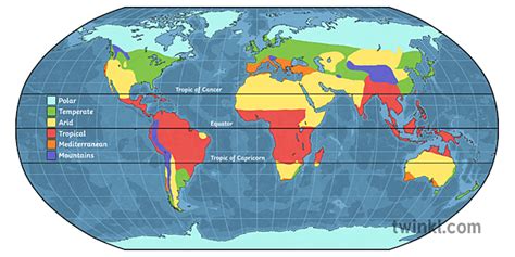 Climate Zones Robinson Projection World Map Geography Ks2 Illustration