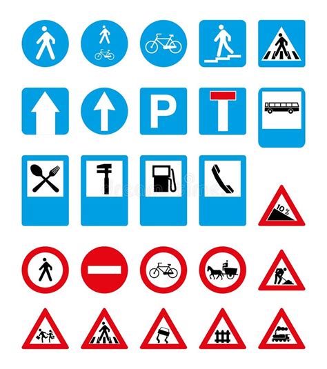 Set Road Hazard Warning Signs Road Signs Warn About The Situation Of Traffic Rules Vector Red