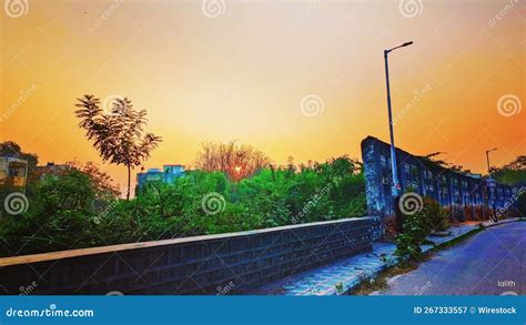 Beautiful Early Morning Sunrise Captured In A Town In India Stock Image