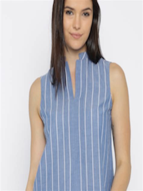 Buy Vero Moda Women Blue White Striped Pure Cotton Top Tops For