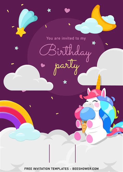 7 Magical Rainbow Unicorn Birthday Invitation Templates For Kids Bi