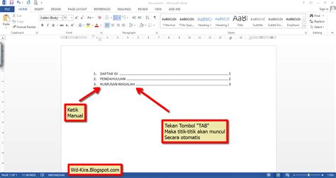 Cara Membuat Titik Titik Daftar Isi Pada Microsoft Word Terbaru Wd Kira