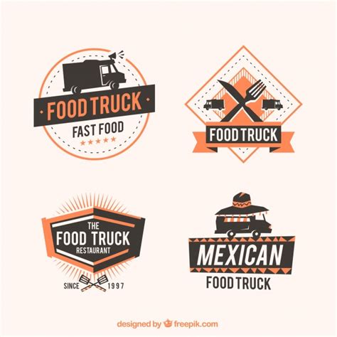 Food truck festival vintage emblems and logos vector. Food truck logos with elegant style | Stock Images Page ...