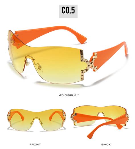 retro one piece diamond sunglasses for women y2k rimless oversized wrap around punk sun glasses