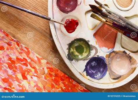 Set Of Watercolor Paints And Paintbrushes For Painting Stock Image