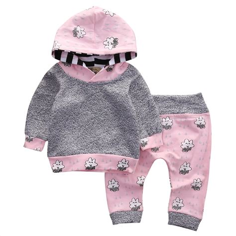 Pink Newborn Baby Girl Clothes Cute Smile Cloud Bebes Hooded Top Pant