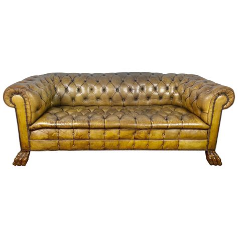 English Leather Tufted Chesterfield Sofa At 1stdibs