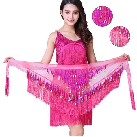 Buy New Sequin Belly Dancing Costume Hip Scarf Hot Tribal Triangle Tassel Belt