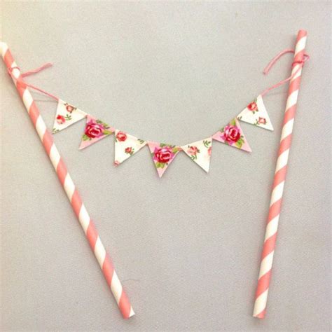 Pink Floral Mini Cake Topper Bunting 7 Flags Including Retro Etsy Uk