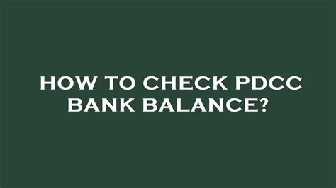 How To Check Pdcc Bank Balance YouTube