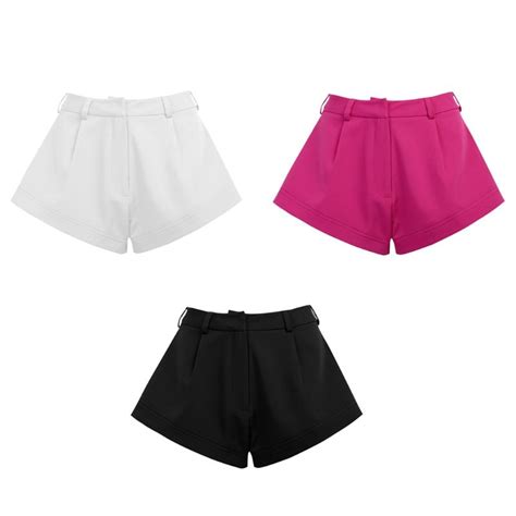 Women Summer High Waist Wide Leg Shorts Casual Office Lady Solid Color