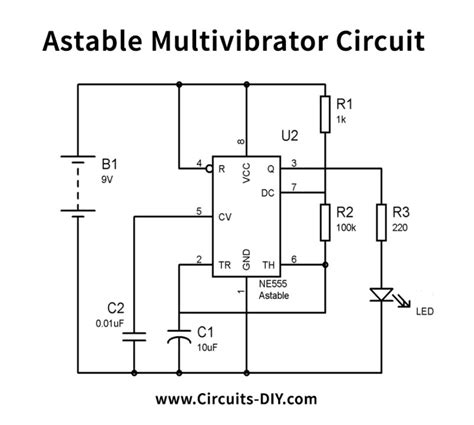 555 Timer Astable Multivibrator Circuit