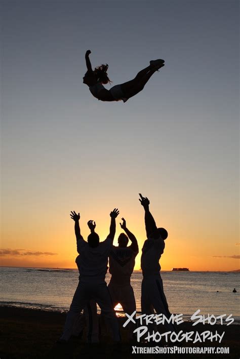 Hawai I Pacific University Bird Front Basket Toss Cheer Poses