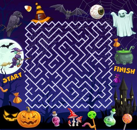 Jeu Ou Nigme De Labyrinthe De Labyrinthe D Halloween Pour Enfants Vecteur Premium