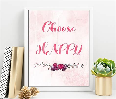 Choose Happy Print Happiness Wall Art Girl Room Decor Etsy