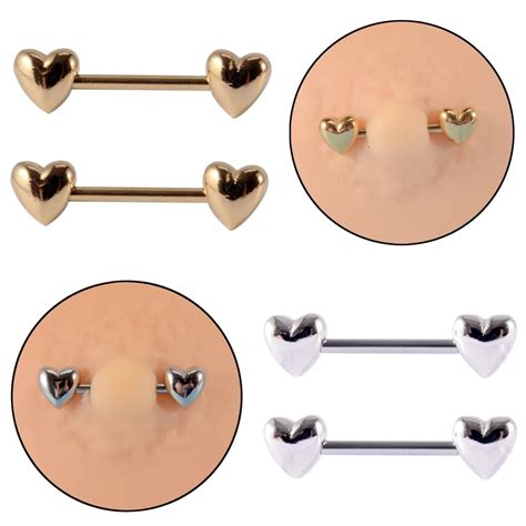 Pair 361l Surgical Steel Nipple Barbell Ring Love Heart Shape Nipple Ring Nipple Shield 14g