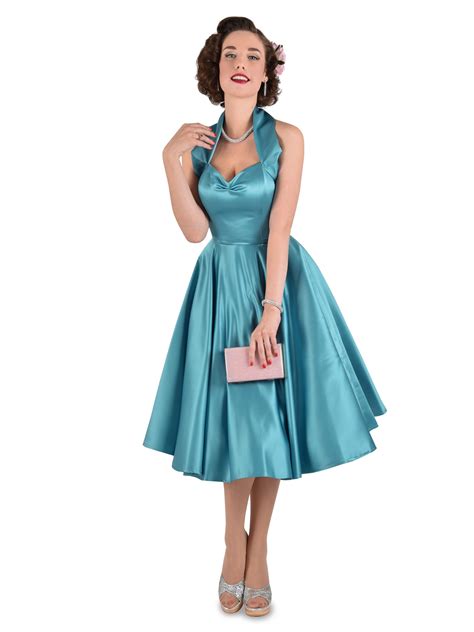 1950s Halterneck Turquoise Duchess Dress From Vivien Of Holloway