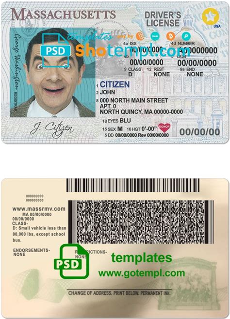 Usa Massachusetts Driving License Template In Psd Format With The