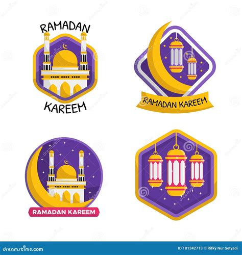Set Of Ramadan Kareem Cartoon Badges And Labels In Flat Style Stock
