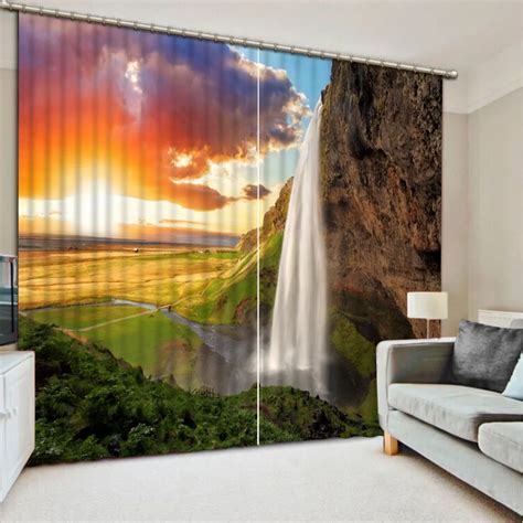Waterfall Scenery Curtains For Living Room Fashion 3d Curtains Modern