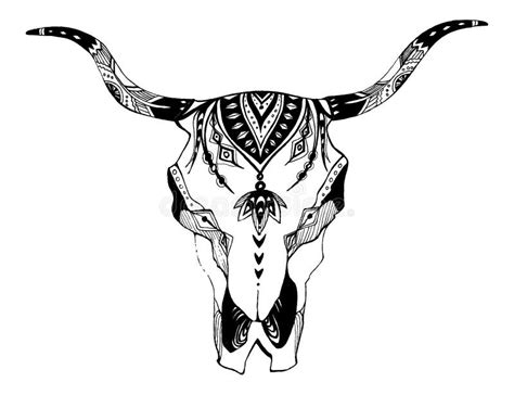 Cow Buffalo Bull Skull In Tribal Style Bohemian Boho Vector Illustration Wild And Free
