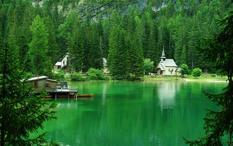 Nature Landscape Mountain Trees Forest House Lake Italy Church