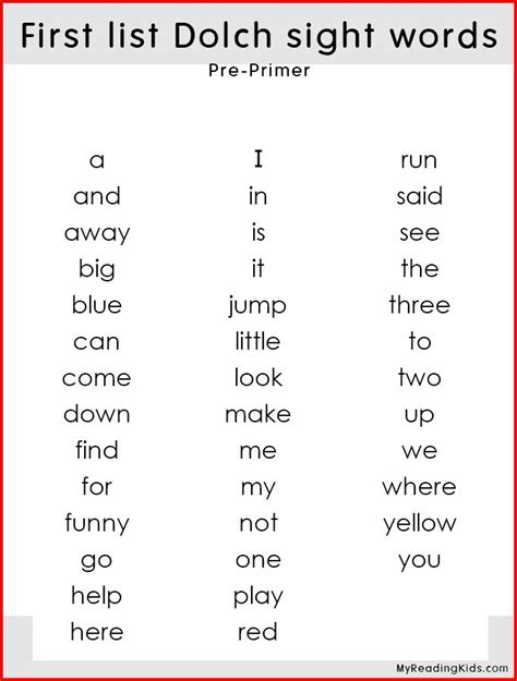 Printable Dolch Sight Words Pdf