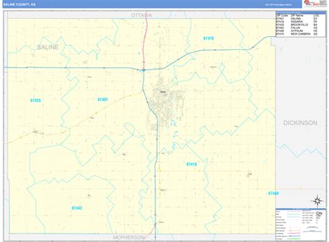 Saline County Ks Zip Code Wall Map Basic Style By Marketmaps