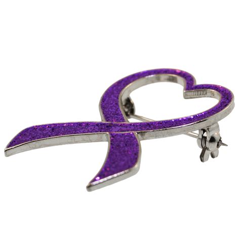 Purple Glitter Heart Awareness Ribbon Brooch Pinmart
