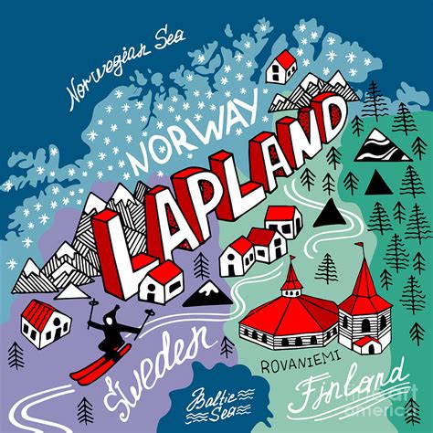 Illustrated Map Of Lapland Digital Art By Daria I