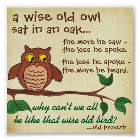 Wise Old Owl Proverb Mini Poster Owl Quotes