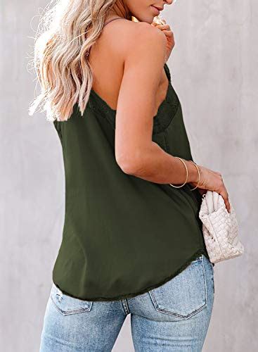 Lime Flare Women Sexy V Neck Lace Trim Satin Cami Tank Tops Dressy Silk