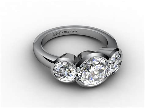 Platinum Bezel Set Three Stone Diamond Ring Bezel Engagement Ring