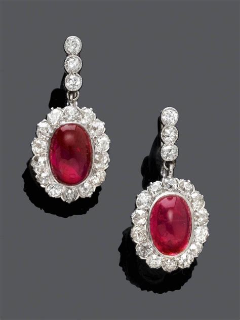 A Pair Of Vintage Burma Ruby And Diamond Ear Pendants Circa 1935