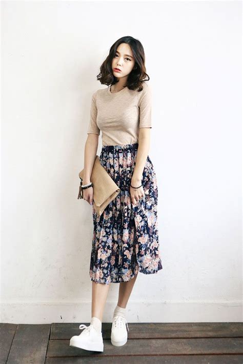 Flower Chiffon Long Skirt Koreanische Mode Mode Outfit