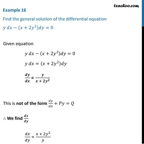Example Find General Solution Ydx X Y Dy