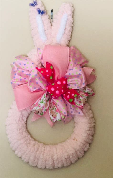 Fuzzy Bunny Wreath Bunny Decor Chenille Easter Bunny Wreath Etsy