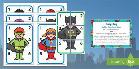 Build A Superhero Game Addition Version Busy Bag Prompt Card And Resource Pack