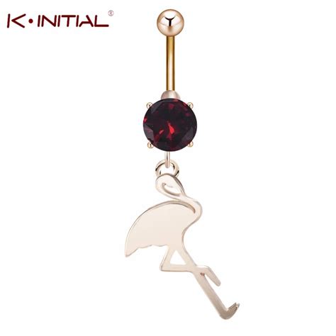 Kinitial 1pcs Love Flamingo Belly Button Rings Bar Gold Silver Plated Surgical Sexy Body Jewelry