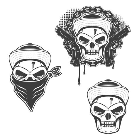 Premium Vector Set Of Gangsta Skulls Isolated On White Background