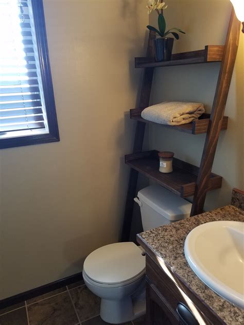 Bathroom storage shelf over toilet space saver freestanding for bath essentials. Ana White | Leaning Bathroom Ladder Over Toilet Shelf ...