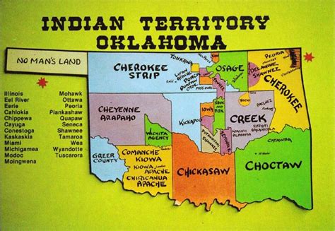 Postcard Of Oklahoma Native American Tribes Map 1 United States