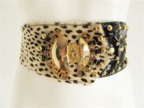 80s Vintage Versace Belt Leather Black Gold Leopard Belt Waist Etsy